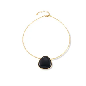 Geometric Snake Chain Black Agate Pendant Necklace - Personalized Titanium Steel Jewelry