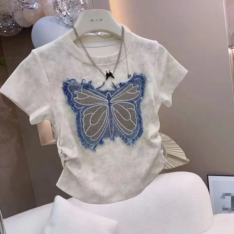Girls Butterfly Patchwork Top And Skirt 2 Pcs Set