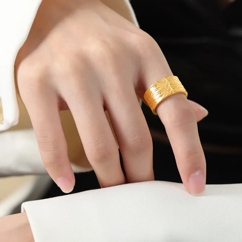 Golden Retro Chic Open Ring - Elegant Titanium Steel Jewelry