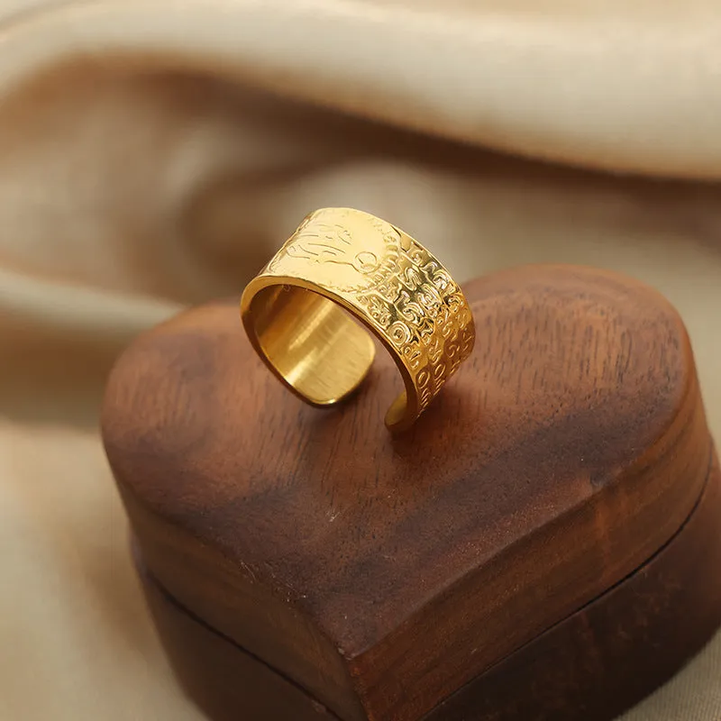 Golden Retro Chic Open Ring - Elegant Titanium Steel Jewelry