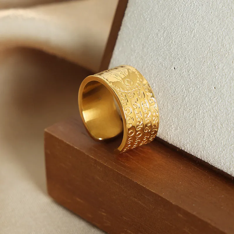 Golden Retro Chic Open Ring - Elegant Titanium Steel Jewelry
