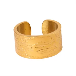 Golden Retro Chic Open Ring - Elegant Titanium Steel Jewelry