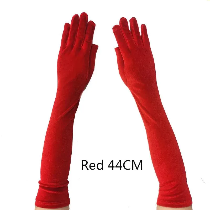 Golden Velvet Long Evening Dress Gloves: Retro Elegance Banquet Accessories