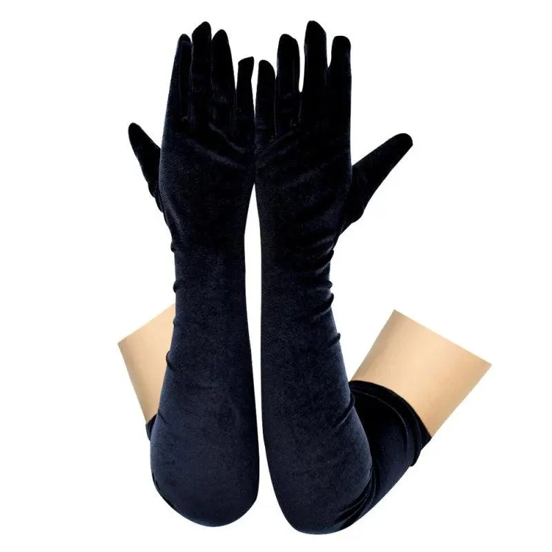Golden Velvet Long Evening Dress Gloves: Retro Elegance Banquet Accessories