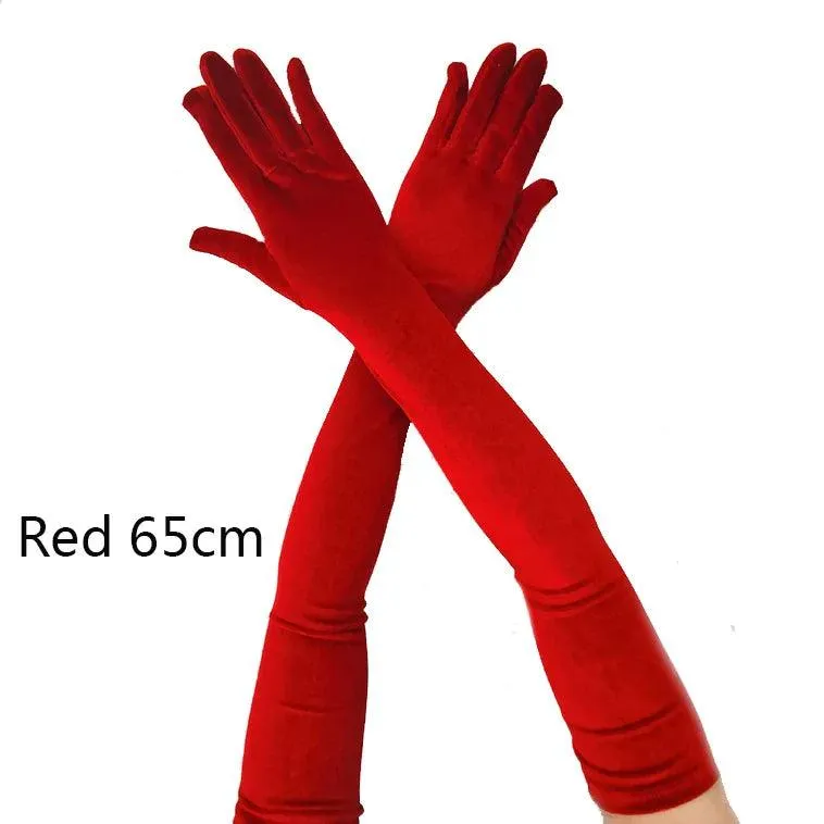 Golden Velvet Long Evening Dress Gloves: Retro Elegance Banquet Accessories