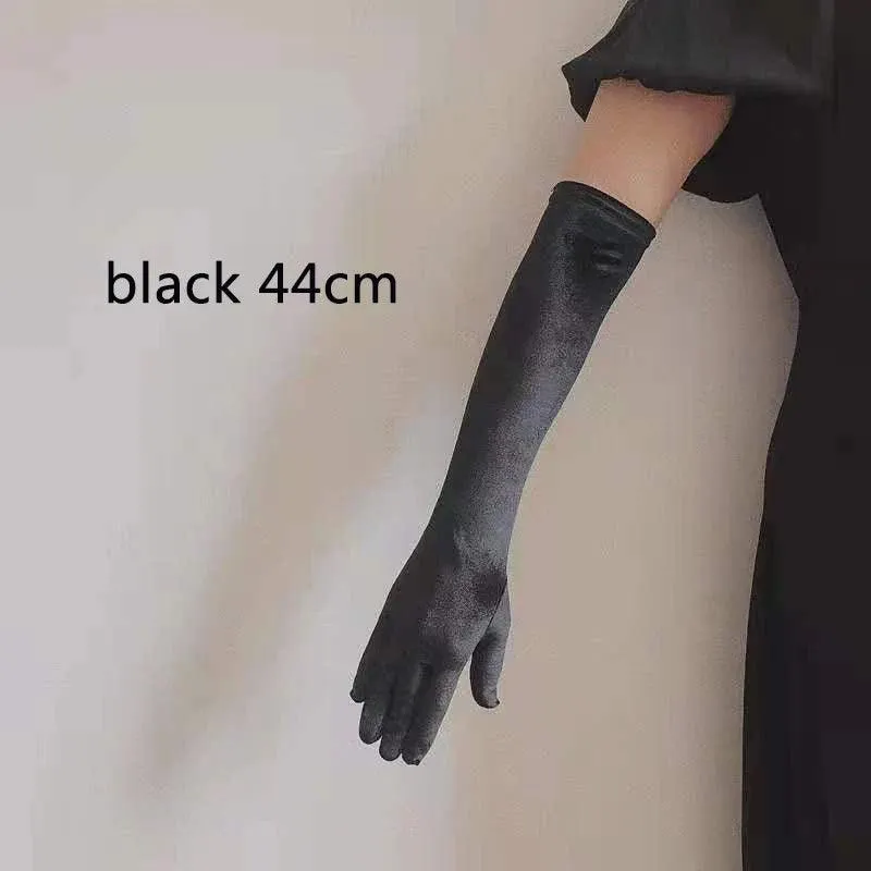 Golden Velvet Long Evening Dress Gloves: Retro Elegance Banquet Accessories