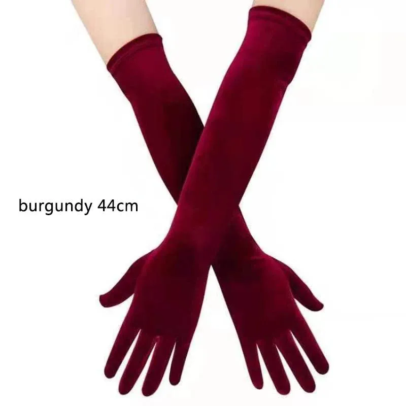 Golden Velvet Long Evening Dress Gloves: Retro Elegance Banquet Accessories