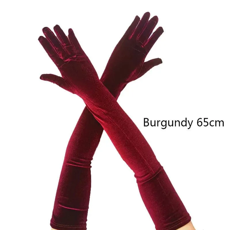Golden Velvet Long Evening Dress Gloves: Retro Elegance Banquet Accessories
