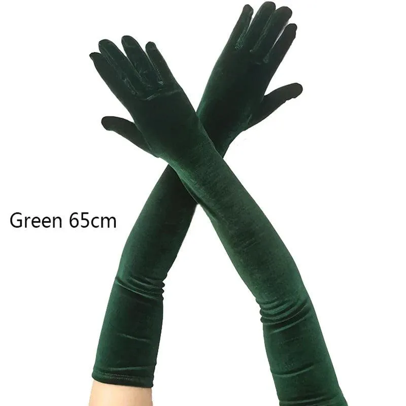Golden Velvet Long Evening Dress Gloves: Retro Elegance Banquet Accessories