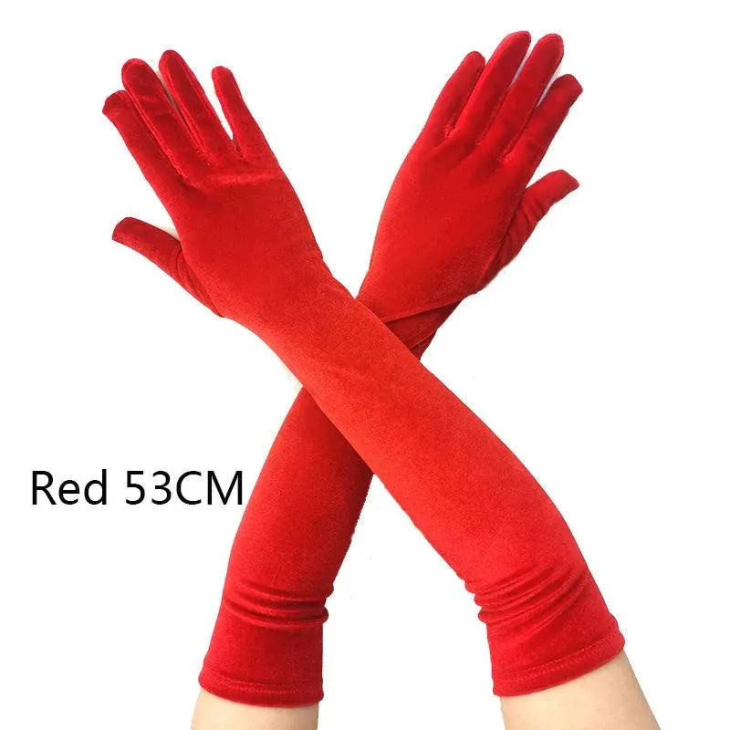 Golden Velvet Long Evening Dress Gloves: Retro Elegance Banquet Accessories