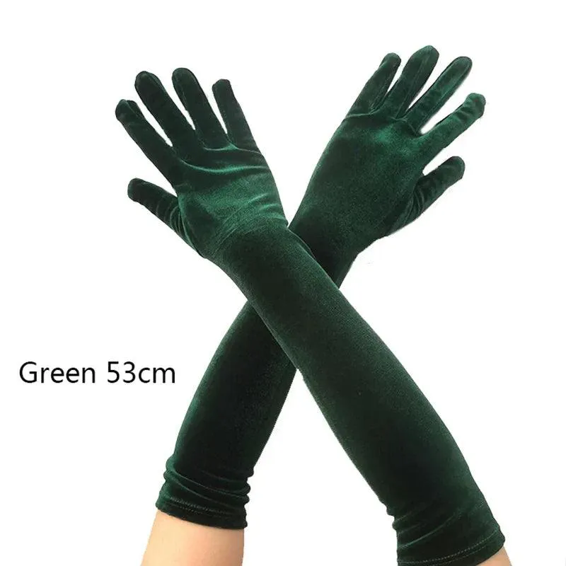Golden Velvet Long Evening Dress Gloves: Retro Elegance Banquet Accessories