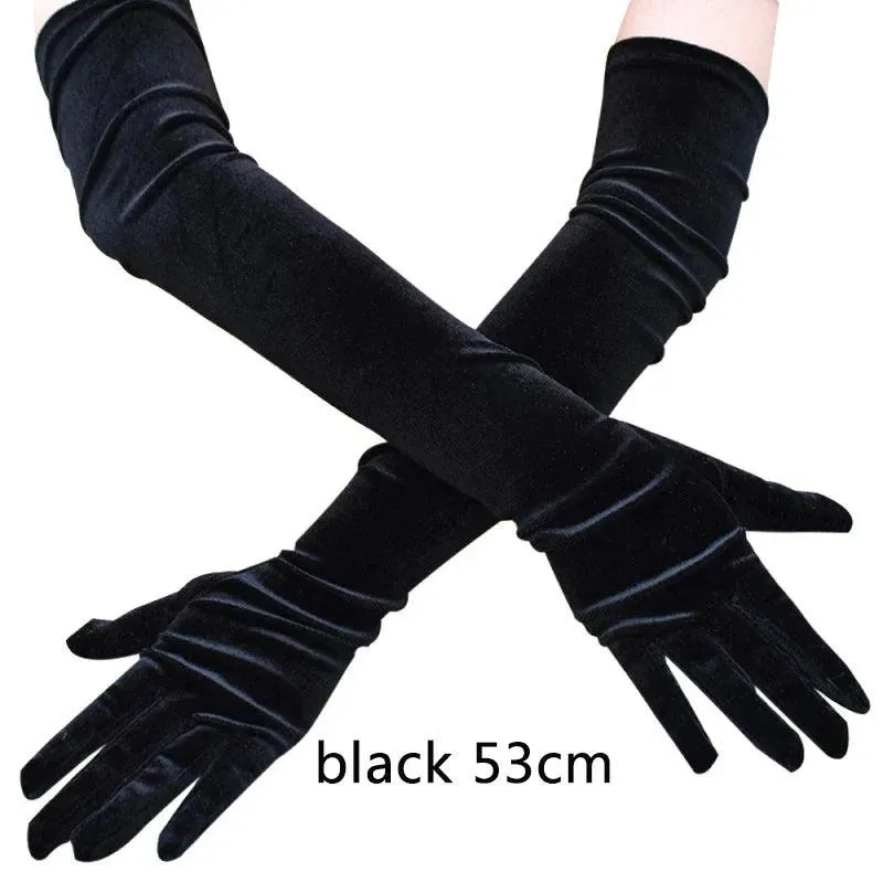 Golden Velvet Long Evening Dress Gloves: Retro Elegance Banquet Accessories
