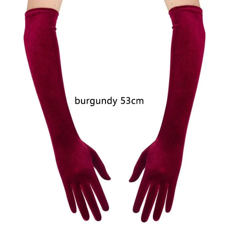 Golden Velvet Long Evening Dress Gloves: Retro Elegance Banquet Accessories