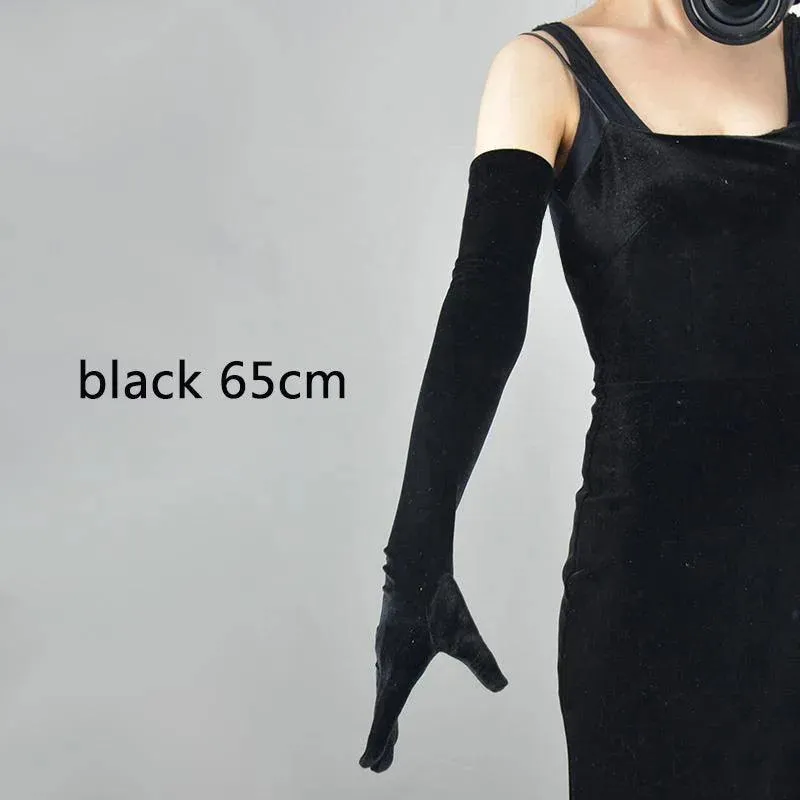 Golden Velvet Long Evening Dress Gloves: Retro Elegance Banquet Accessories