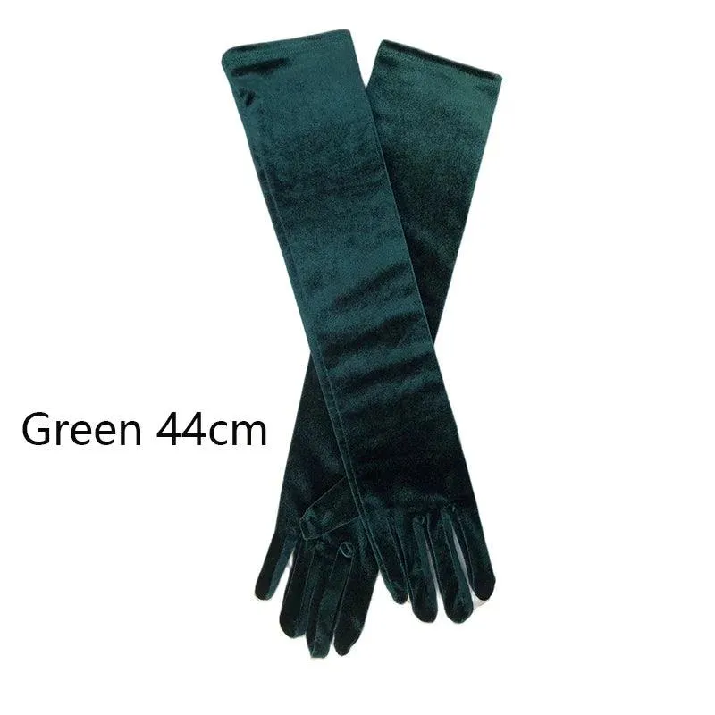 Golden Velvet Long Evening Dress Gloves: Retro Elegance Banquet Accessories