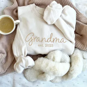 Grandma Est. Year Embroidered Gemma Crewneck Sweatshirt