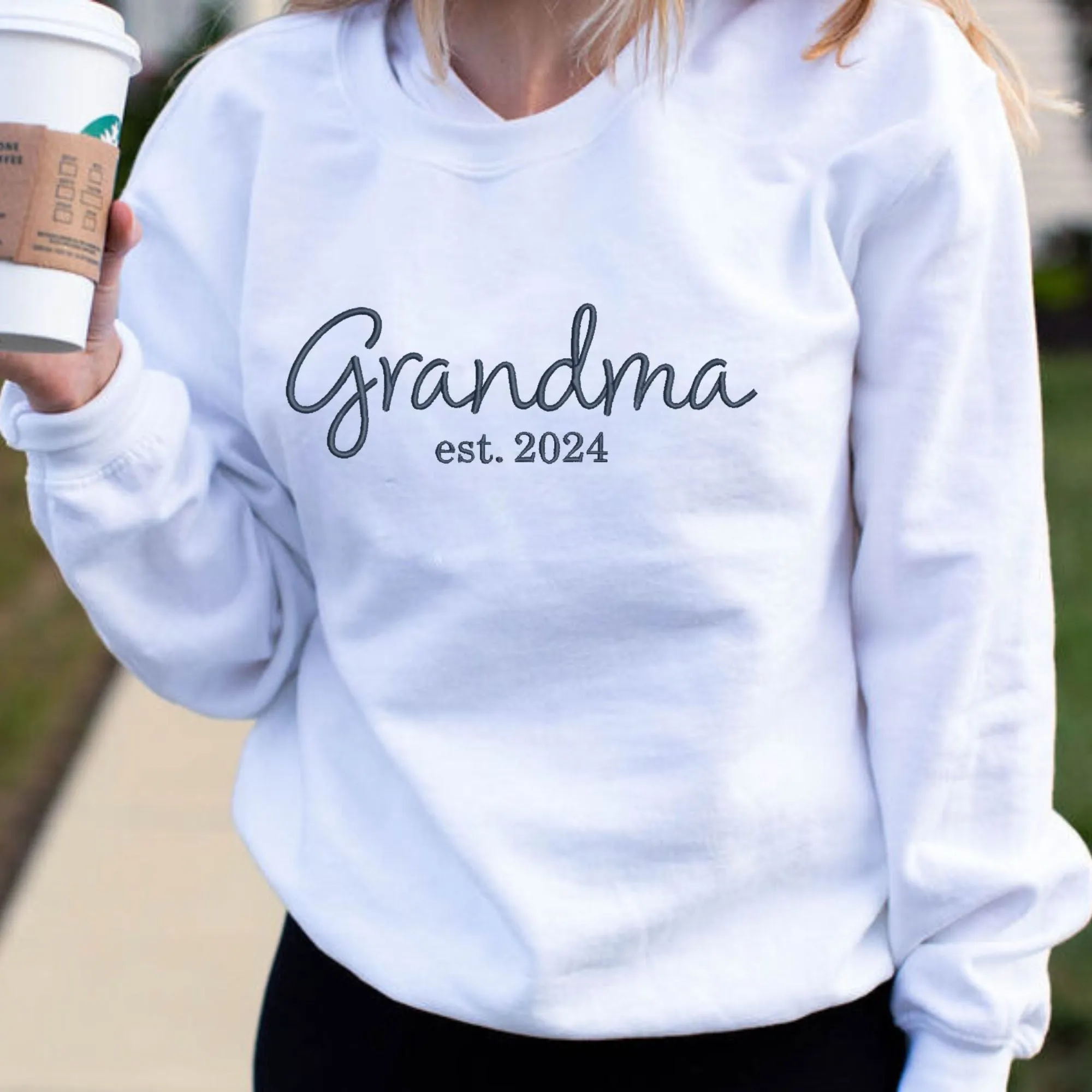Grandma Est. Year Embroidered Gemma Crewneck Sweatshirt