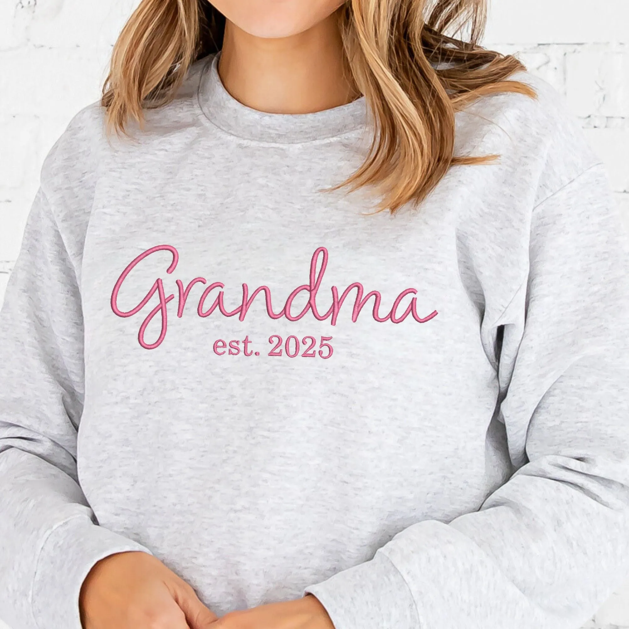 Grandma Est. Year Embroidered Gemma Crewneck Sweatshirt