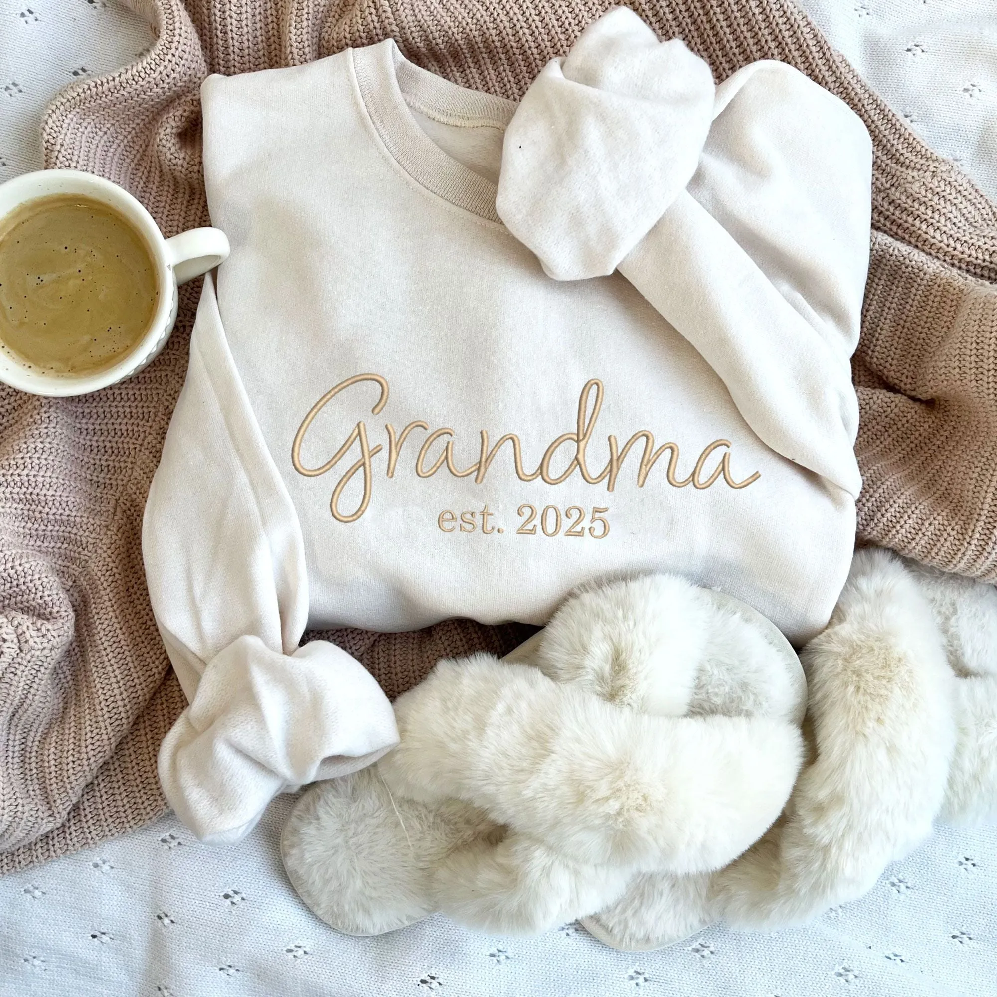 Grandma Est. Year Embroidered Gemma Crewneck Sweatshirt