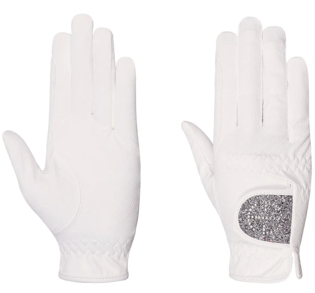 Halter Ego Competition Gloves - Silver Gray Glitter & Crystal Logo