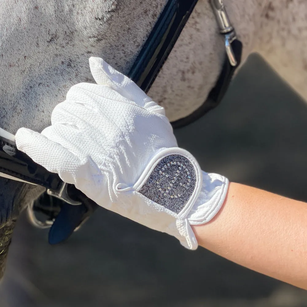 Halter Ego Competition Gloves - Silver Gray Glitter & Crystal Logo