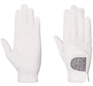 Halter Ego Competition Gloves - Silver Gray Glitter & Crystal Logo
