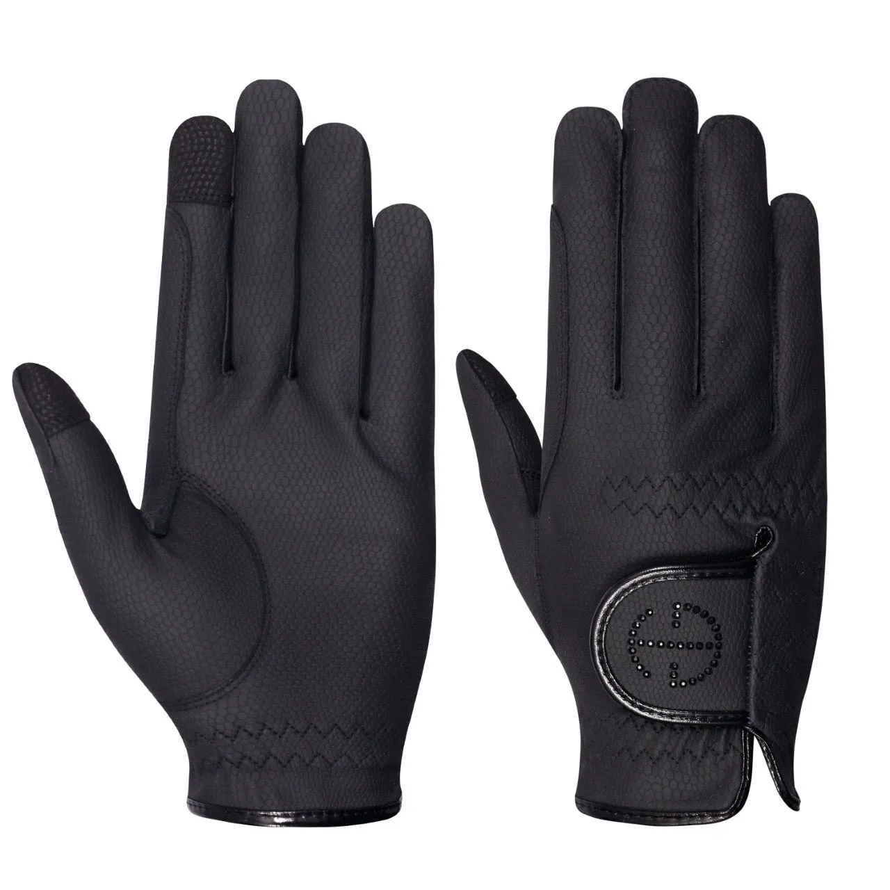 Halter Ego Riding Gloves - Black & Black Crystal Crystal Logo