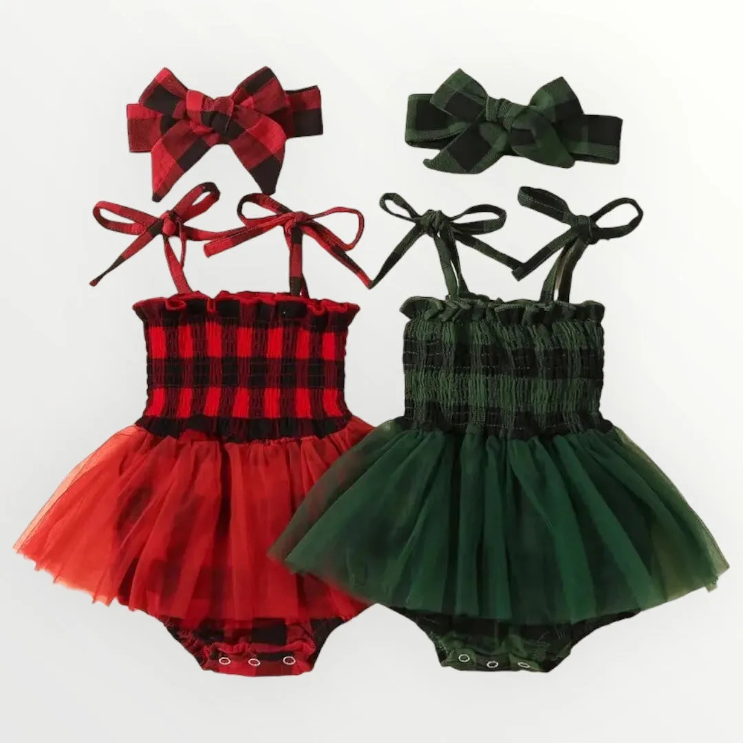 (Holiday Tutu Checked Romper