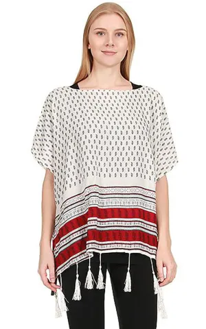 JP553 Flower Print Fringe Poncho
