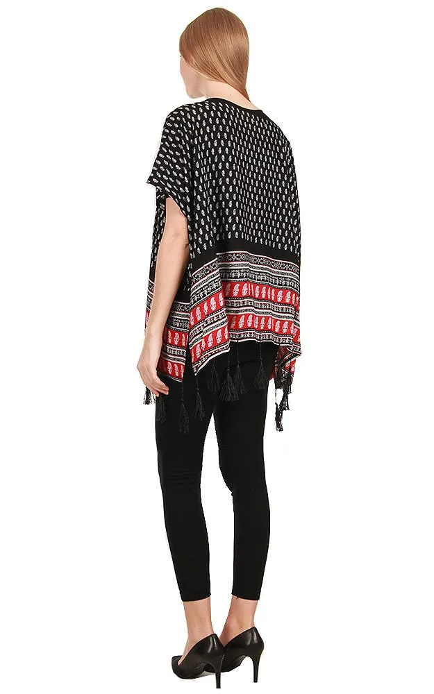 JP553 Flower Print Fringe Poncho
