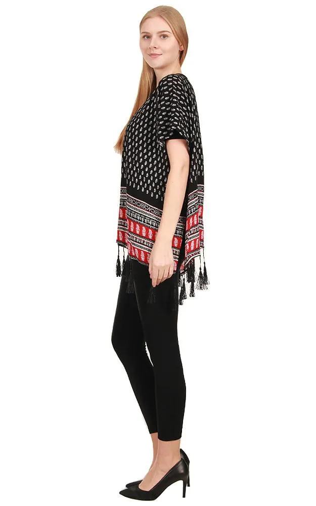 JP553 Flower Print Fringe Poncho