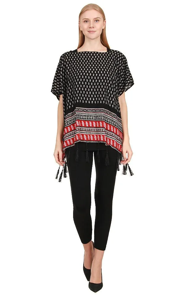 JP553 Flower Print Fringe Poncho