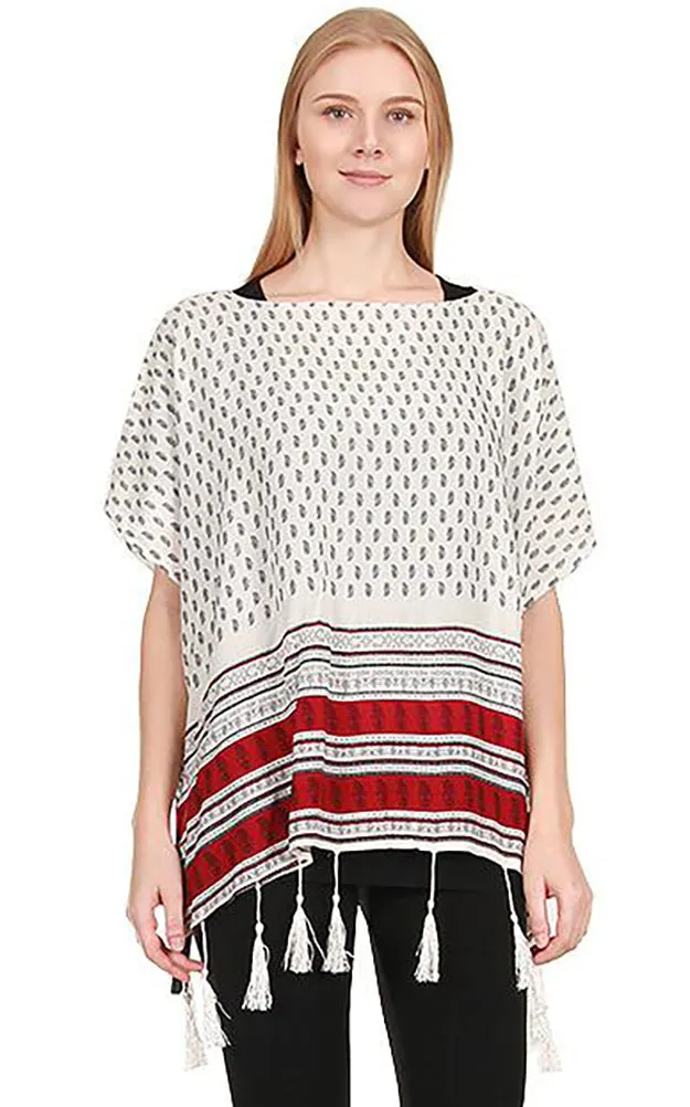 JP553 Flower Print Fringe Poncho