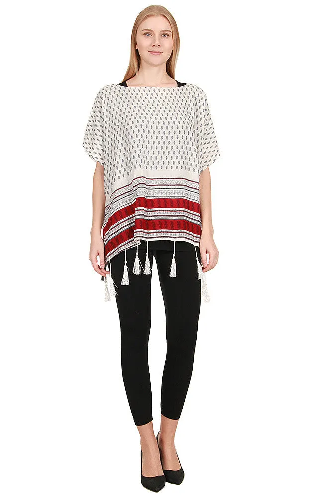 JP553 Flower Print Fringe Poncho