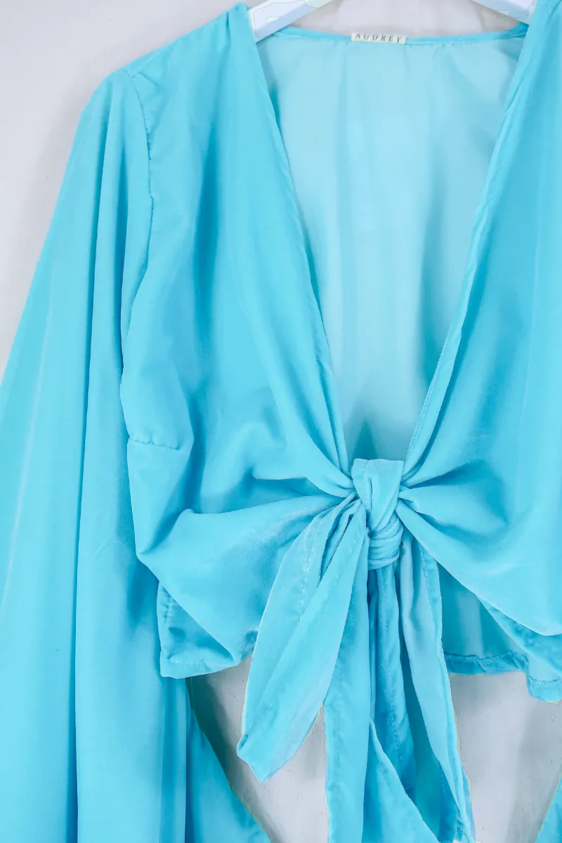 Khroma Venus Wrap Top in Sky Blue Velvet