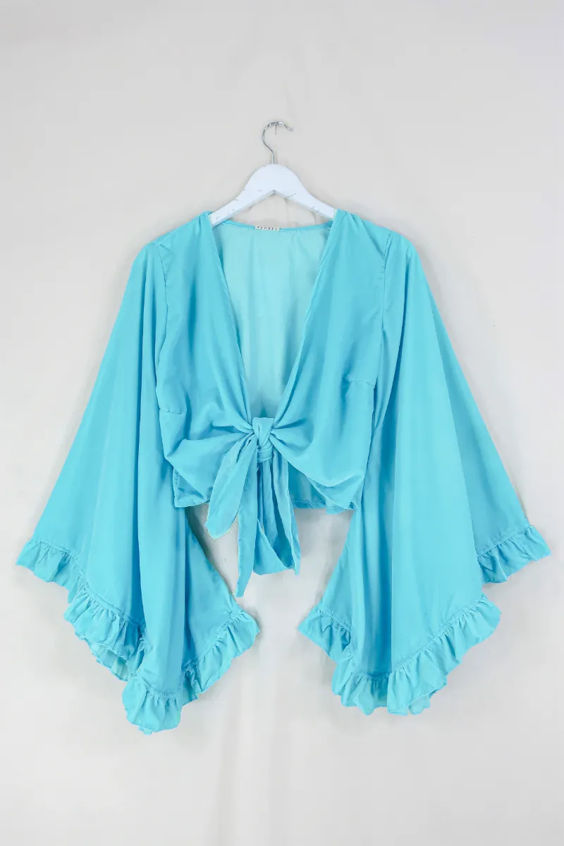 Khroma Venus Wrap Top in Sky Blue Velvet