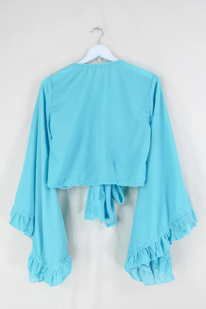 Khroma Venus Wrap Top in Sky Blue Velvet