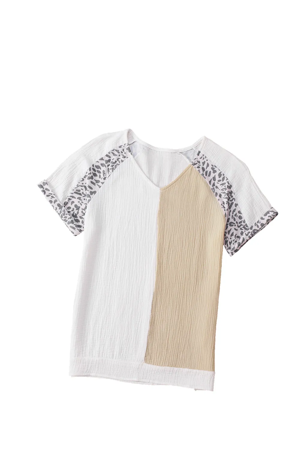 Leopard Colorblock Crinkle Gauze Blouse