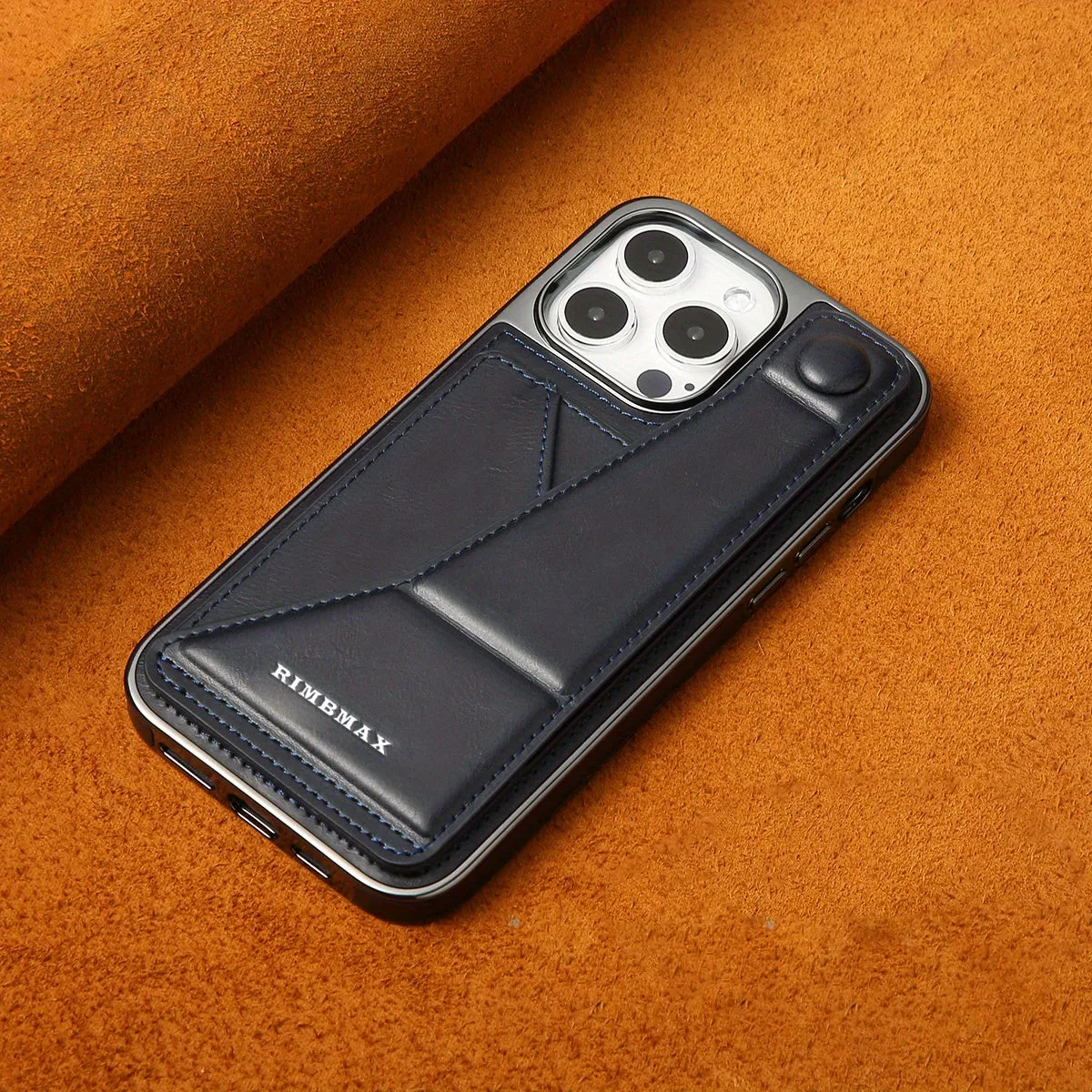 Light luxury premium leather phone case, suitable for iPhone 12/13/14/15Plus/ProMax series with built-in stand phone case and card clip
