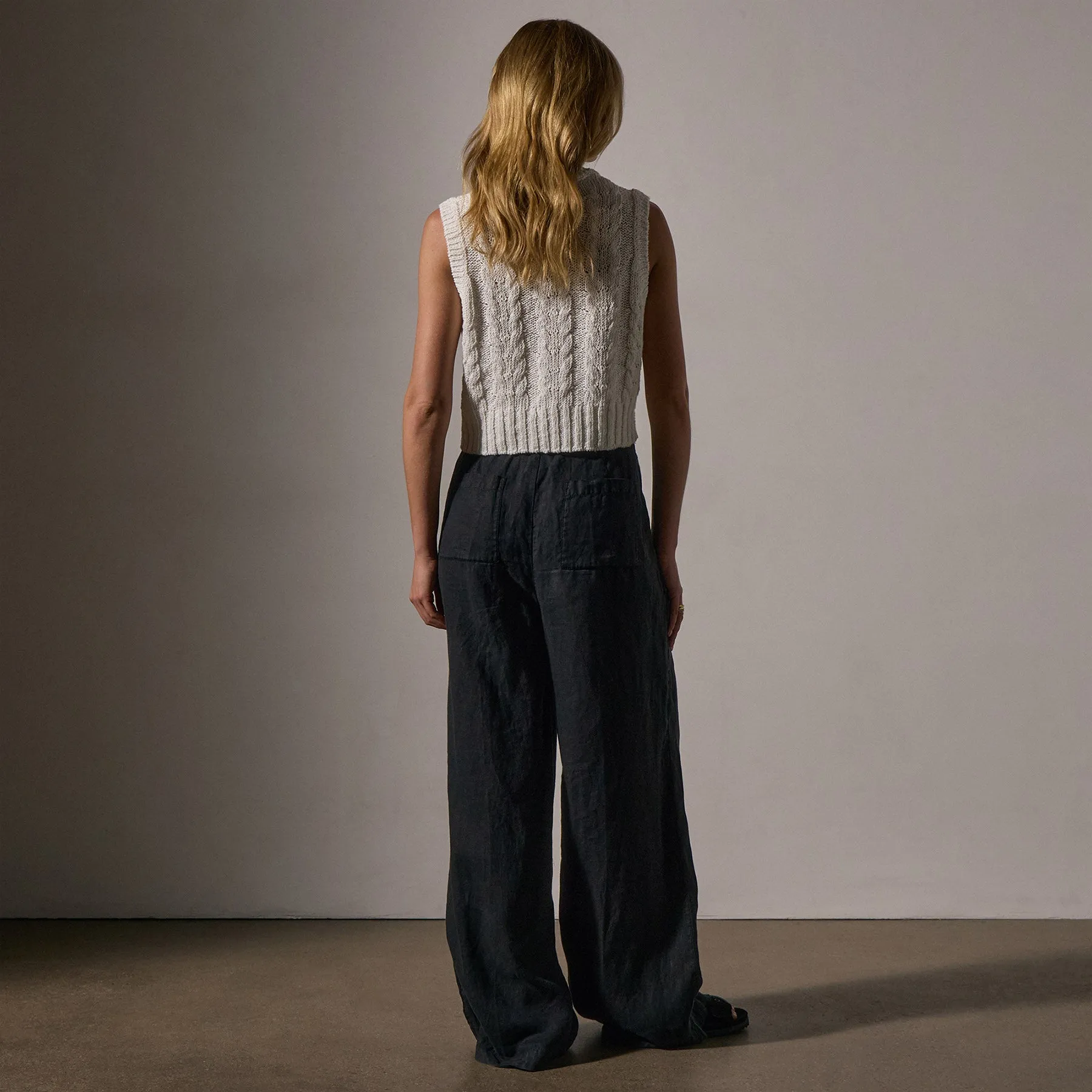 Lightweight Linen Elastic Pant - Black