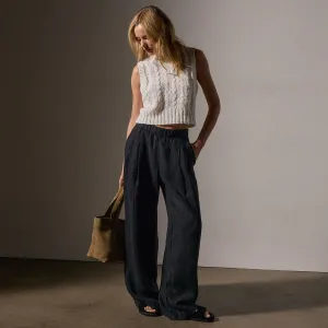 Lightweight Linen Elastic Pant - Black