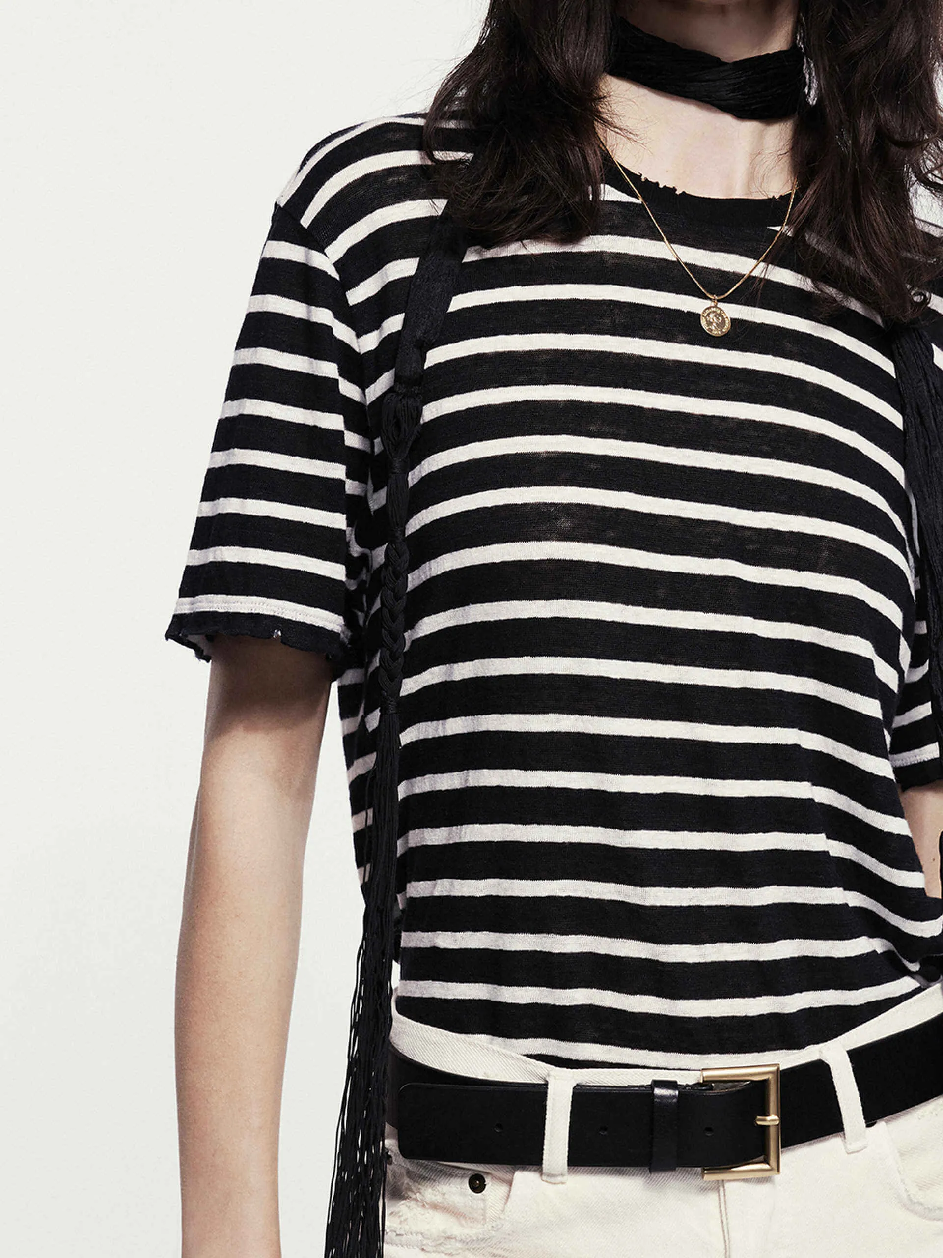 Linen Distressed Detail T-shirt