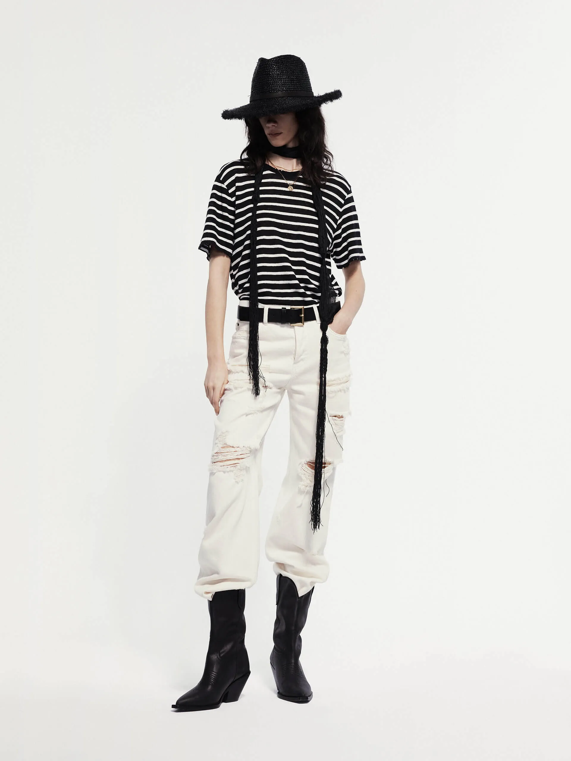 Linen Distressed Detail T-shirt