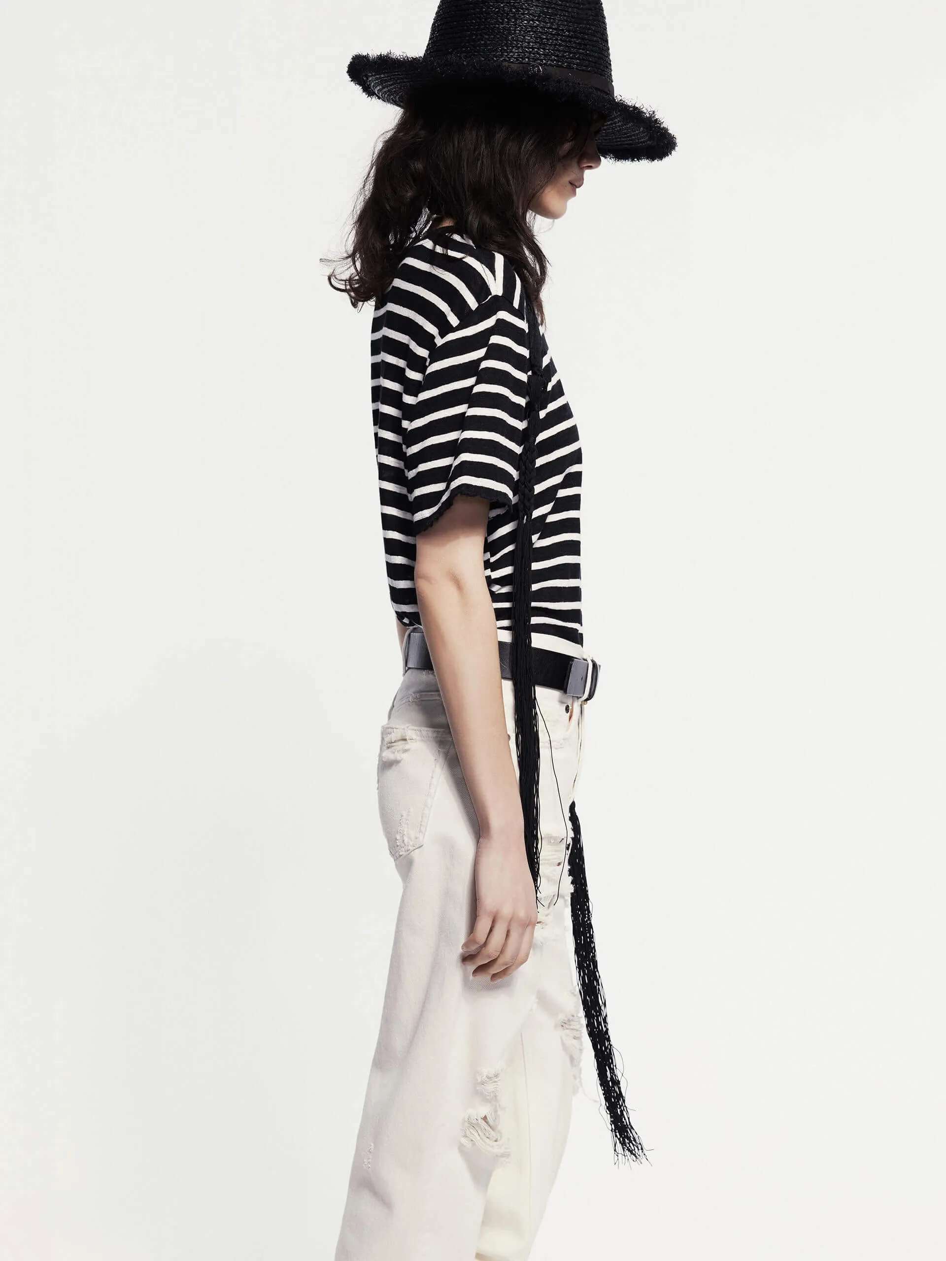Linen Distressed Detail T-shirt