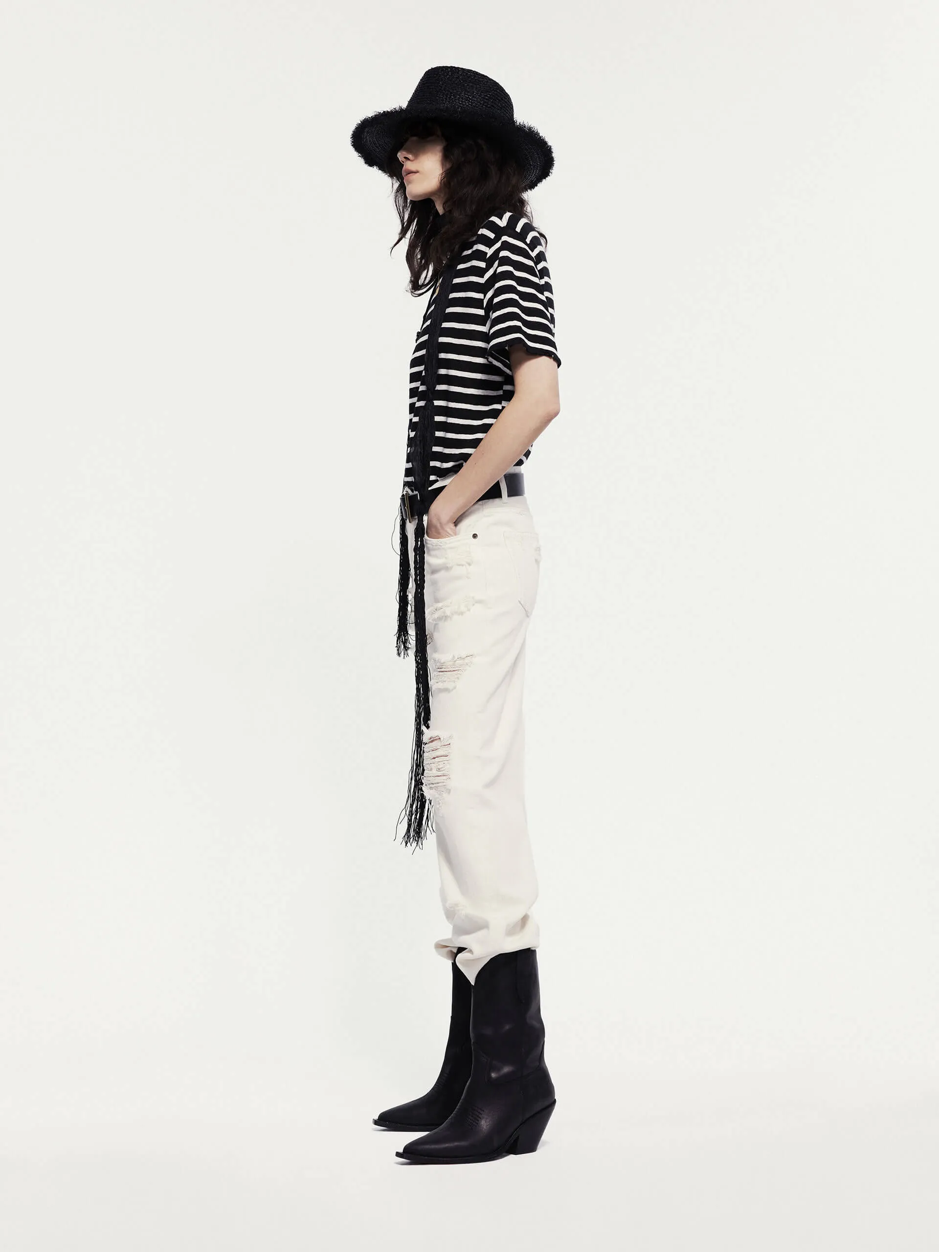 Linen Distressed Detail T-shirt