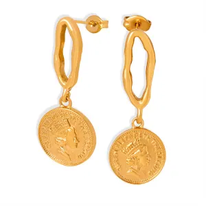 Luxurious French-inspired Geometric Gold Coin Pendant Earrings