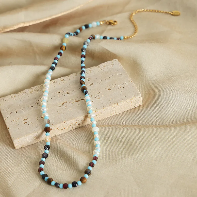 Luxurious French Style Handcrafted Agate Beaded Necklace for Women