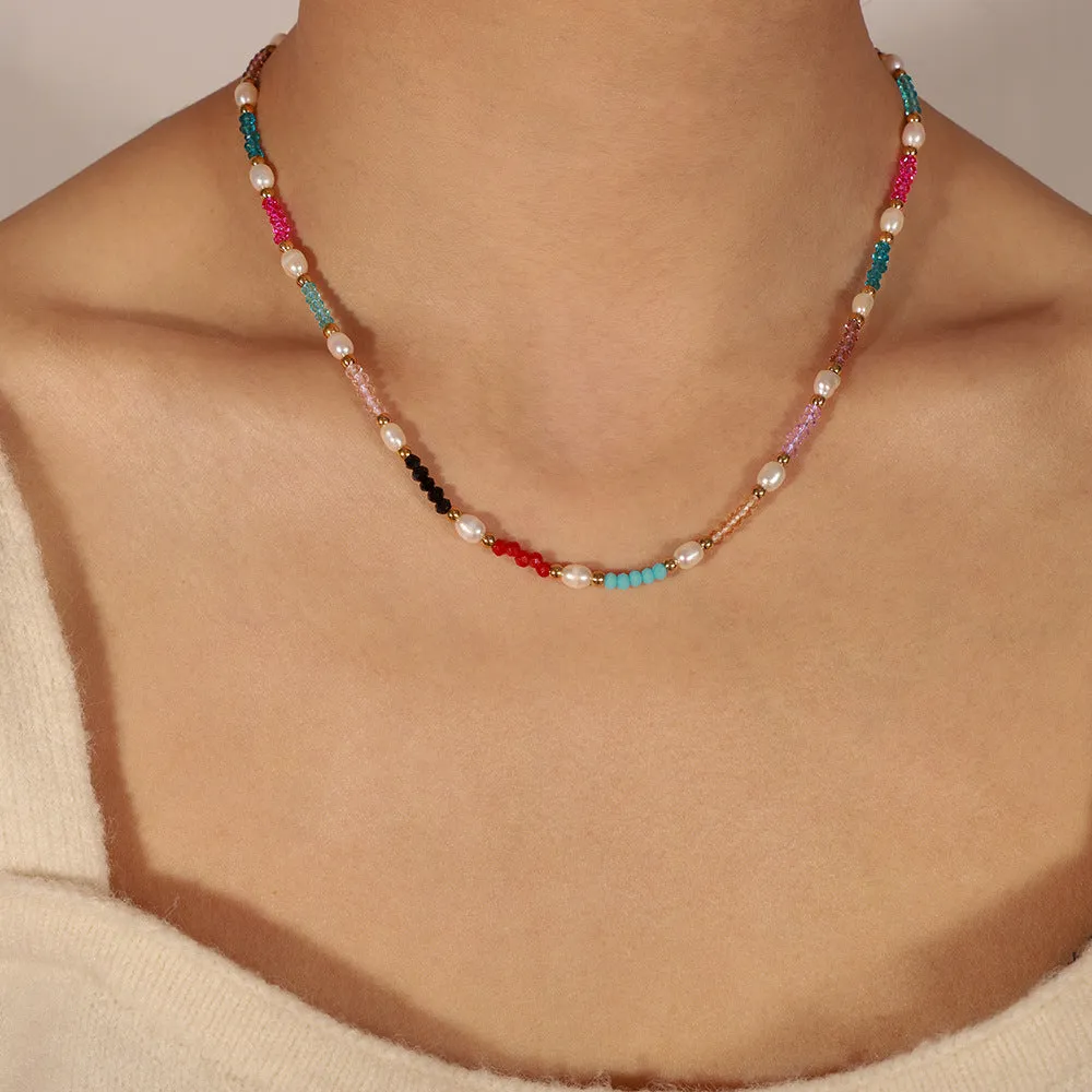 Luxurious Handcrafted Necklace with Titanium Steel Beads and Freshwater Pearls