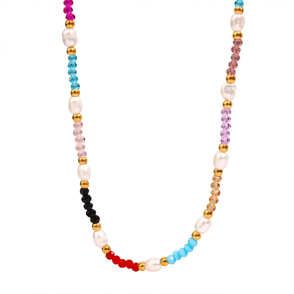 Luxurious Handcrafted Necklace with Titanium Steel Beads and Freshwater Pearls