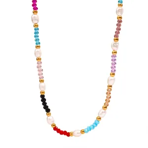 Luxurious Handcrafted Necklace with Titanium Steel Beads and Freshwater Pearls